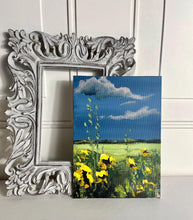 Load image into Gallery viewer, Original Artwork of Tiny Sunflowers, Sunflower Gift for Her, Miniature Blue Painting with Yellow Flowers, Unique Gift