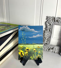 Load image into Gallery viewer, Original Artwork of Tiny Sunflowers, Sunflower Gift for Her, Miniature Blue Painting with Yellow Flowers, Unique Gift