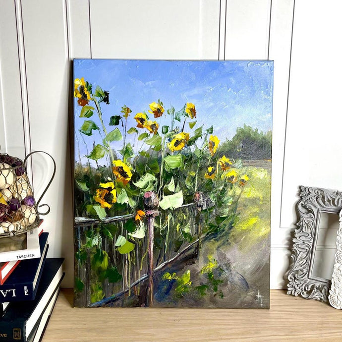 Sunflower Painting, Countryside Wall Art, Vibrant Colors, Original Artwork, Textured Sunflower Landscape, Gift