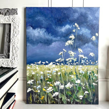 Load image into Gallery viewer, Wildflower Painting, Cloud Artwork, Prairie Art Piece, Impressionist Oil Painting, Original Landscape of the Prairie